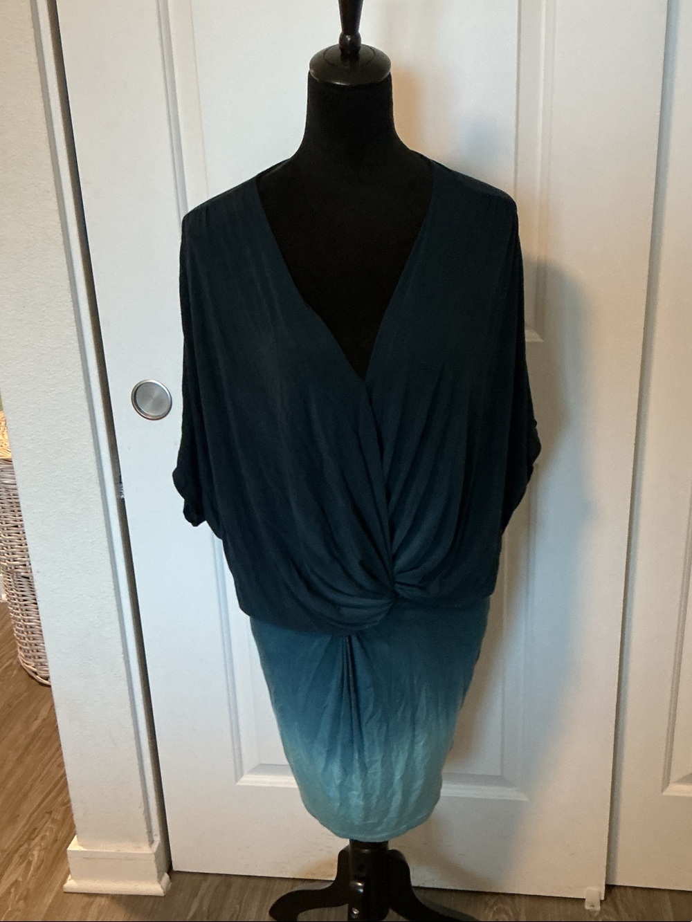 Young fabulous  & Broke Twist-Front Teal Ombre Tunic Dress/Top XS